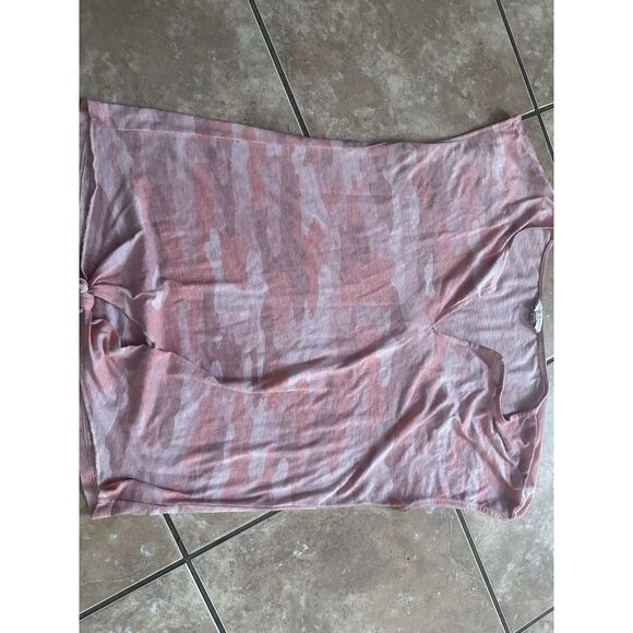 Lucky Brand M Soft Camo Front Tie Tee Blouse Pink Cotton Blend - Picture 6 of 6